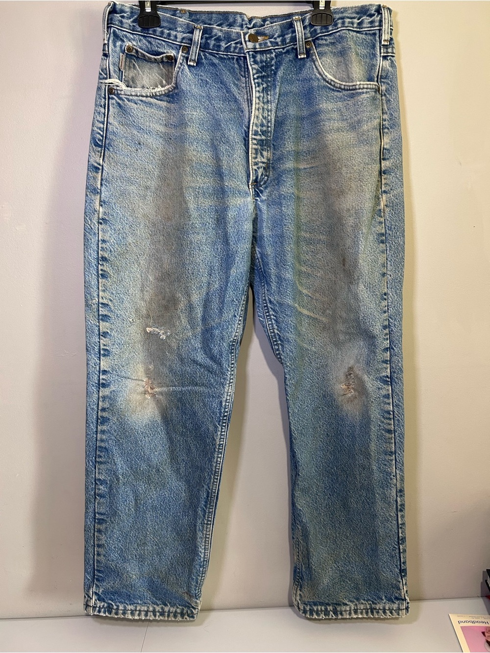 Carhartt Men’s 36x30 Distressed Faded Denim Work Jeans Relaxed Fit Workwear
